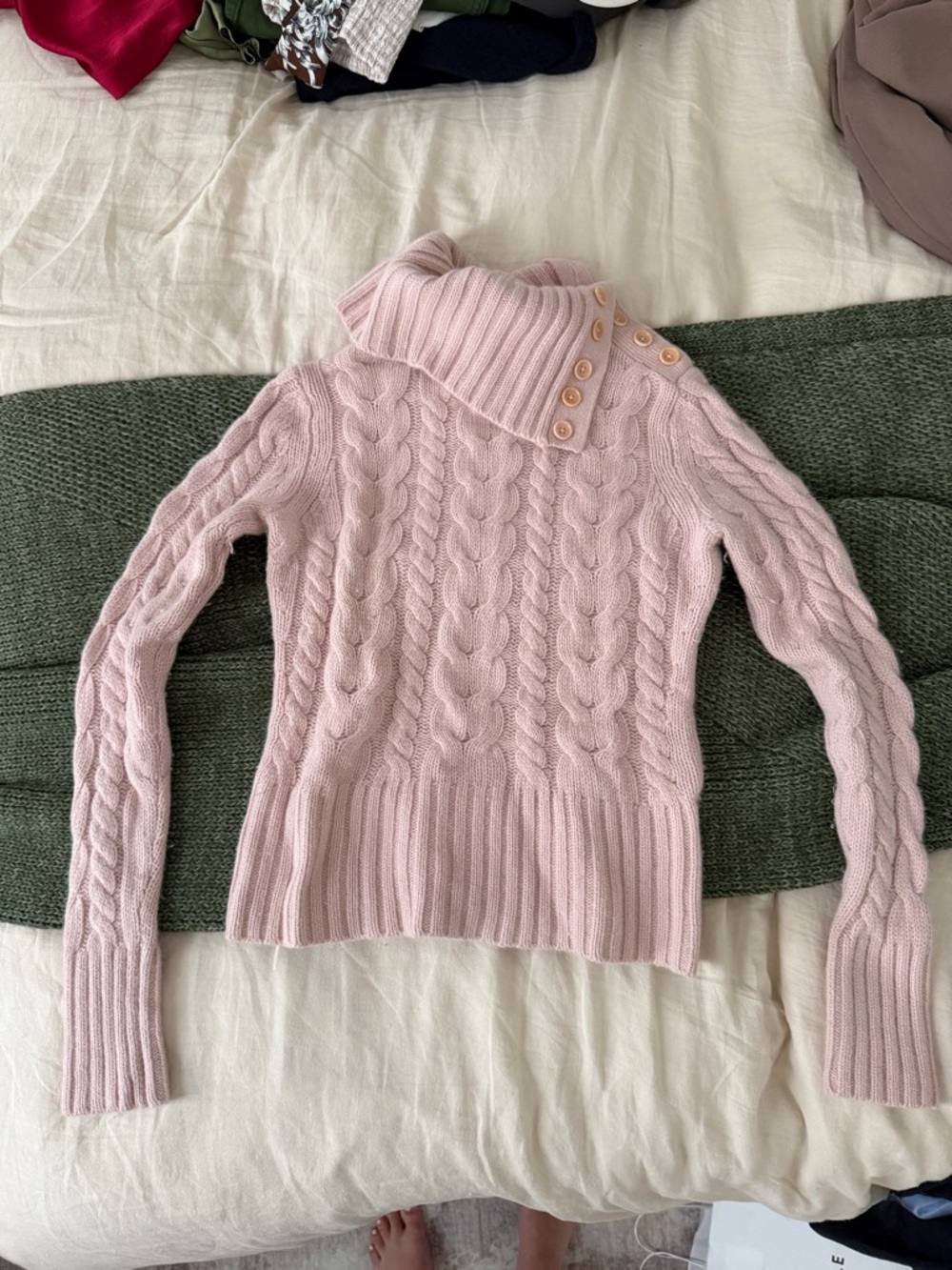 Banana Republic Light Pink Cable-Knit Button Turtleneck Sweater